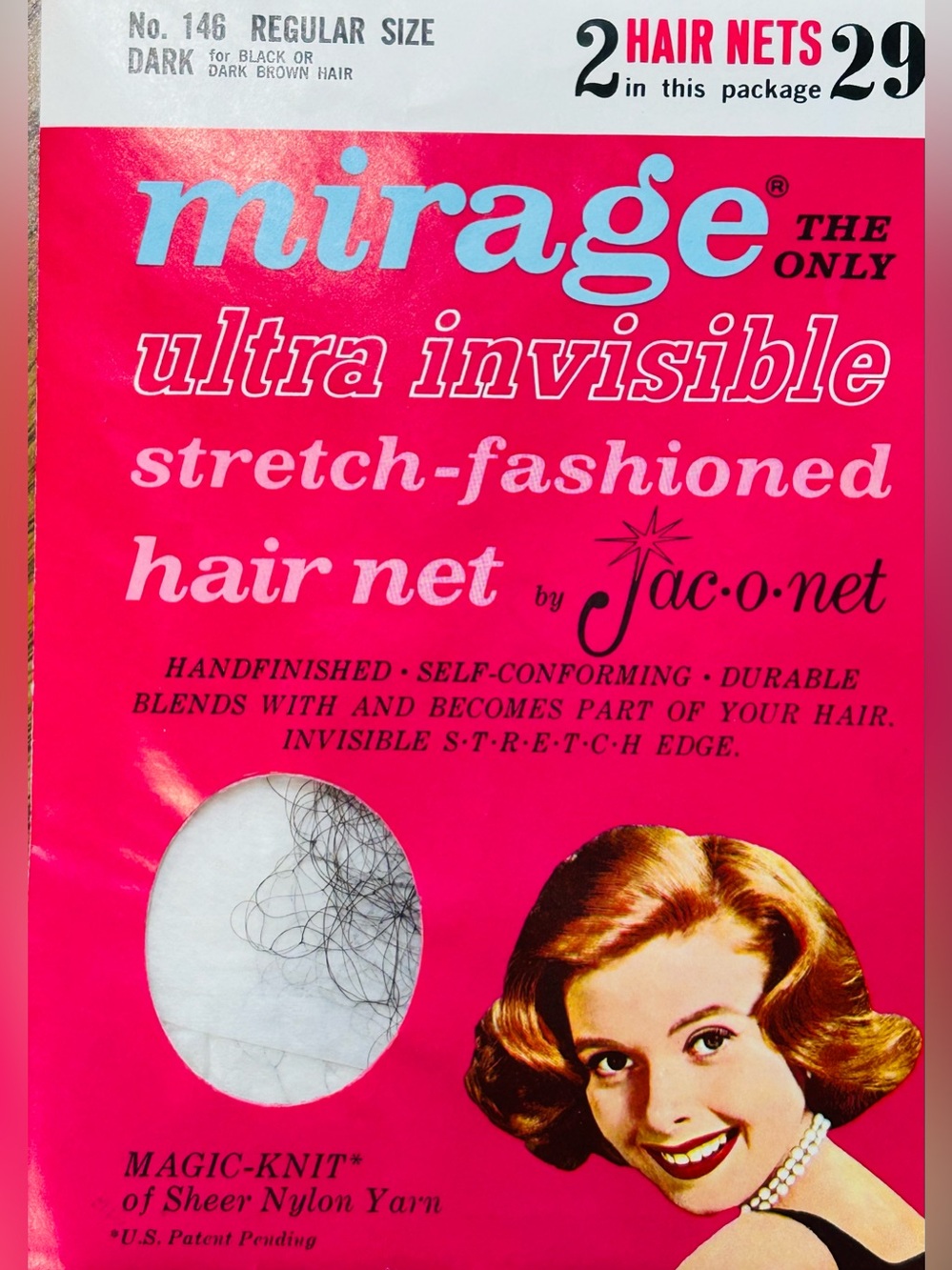 Vintage Jac O Net 145 Bob Size Mirage Invisible Hair Net Black Dark Brown 2 Pak